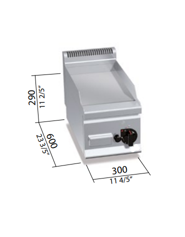 FRY TOP A GAS LISCIO AL CROMO DA BANCO  - POTENZA 4 KW - CM 30x60x29H