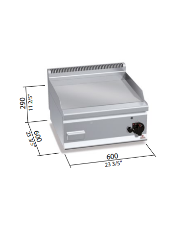 FRY TOP A GAS LISCIO DA BANCO - POTENZA 8 KW - CM 60x60x29H