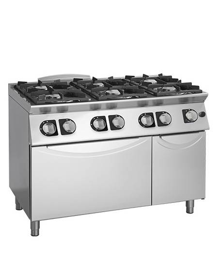 Cucina 6 Fuochi a gas MEDIA POTENZA con forno a gas GN 1/1 - cm 120x90x85/90h