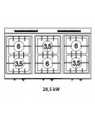 Cucina 6 Fuochi a gas MEDIA POTENZA con forno a gas GN 1/1 - cm 120x90x85/90h