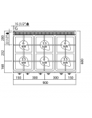 CUCINA A GAS 6 FUOCHI DA BANCO MEDIA POTENZA - 28,5 KW - cm 90x60x29h