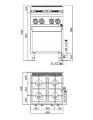 CUCINA A GAS 4 FUOCHI SU VANO MEDIA POTENZA