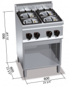 CUCINA A GAS 4 FUOCHI SU VANO MEDIA POTENZA