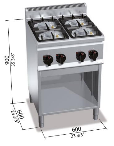 CUCINA A GAS 4 FUOCHI SU VANO MEDIA POTENZA