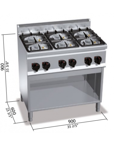 CUCINA A GAS 6 FUOCHI SU VANO - POTENZA TOTALE 28,5 KW - CM 90x60x90H