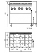 CUCINA A GAS 6 FUOCHI SU VANO - POTENZA TOTALE 28,5 KW - CM 90x60x90H