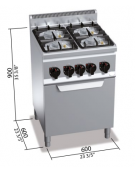 CUCINA A GAS 4 FUOCHI - POTENZA TOTALE 19 KW - SU FORNO ELETTRICO A CONVEZIONE GN 1/1 - CM 60x60x90H