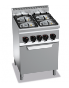 CUCINA A GAS 4 FUOCHI - POTENZA TOTALE 19 KW - SU FORNO ELETTRICO A CONVEZIONE GN 1/1 - CM 60x60x90H