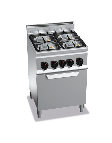 CUCINA A GAS 4 FUOCHI - POTENZA TOTALE 19 KW - SU FORNO ELETTRICO A CONVEZIONE GN 1/1 - CM 60x60x90H