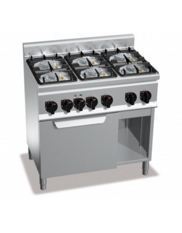 CUCINA A GAS 6 FUOCHI SU FORNO ELETTRICO A CONVEZIONE GN 1/1 - POTENZA TOTALE 28,5 KW - CM 90X60X90H