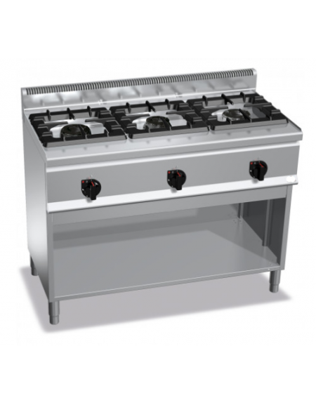 CUCINA A GAS 3 FUOCHI IN LINEA SU VANO - CON 2 BRUCIATORI DA 12 KW ED 1 BRUCIATORE DA 7 KW - CM 120x60x90H