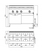 CUCINA A GAS 3 FUOCHI  IN LINEA SU FORNO A GAS 1/1 - POTENZA TOTALE 34,5 KW - CM 120x60x85H