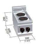 CUCINA ELETTRICA 2 PIASTRE TONDE DA BANCO - POTENZA TOTALE 4 KW - CM 30x60x29H - POTENZA KW 4 TRIFASE