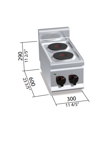 CUCINA ELETTRICA 2 PIASTRE TONDE DA BANCO - POTENZA TOTALE 4 KW - CM 30x60x29H - POTENZA KW 4 TRIFASE