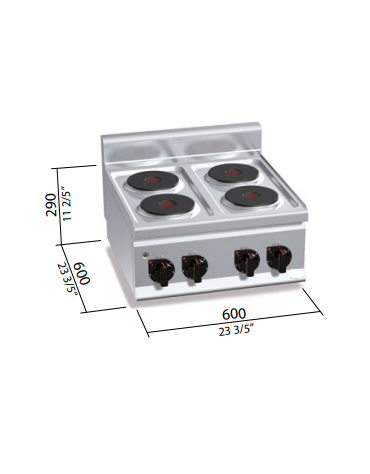 CUCINA ELETTRICA 4 PIASTRE TONDE DA BANCO - POTENZA TOTALE 8 KW - CM 60x60x29H