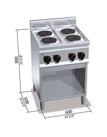 CUCINA ELETTRICA 4 PIASTRE TONDE SU MOBILE - POTENZA TOTALE 8 KW - cm 60x60x90h