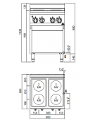 CUCINA ELETTRICA 4 PIASTRE TONDE SU MOBILE - POTENZA TOTALE 8 KW - cm 60x60x90h