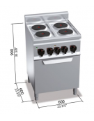 CUCINA ELETTRICA PROFESSIONALE 4 PIASTRE TONDE + FORNO ELETTRICO GN 1/1 A CONVEZIONE - POTENZA11 KW - CM 60X60X90H