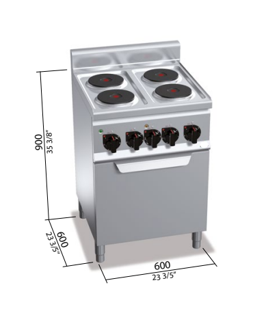 CUCINA ELETTRICA PROFESSIONALE 4 PIASTRE TONDE + FORNO ELETTRICO GN 1/1 A CONVEZIONE - POTENZA11 KW - CM 60X60X90H