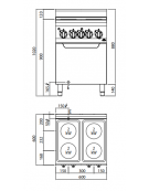 CUCINA ELETTRICA PROFESSIONALE 4 PIASTRE TONDE + FORNO ELETTRICO GN 1/1 A CONVEZIONE - POTENZA11 KW - CM 60X60X90H