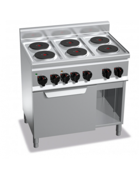 CUCINA ELETTRICA 6 PIASTRE TONDE + FORNO ELETTRICO 1/1 CON VANO - POTENZA TOTALE 15 KW - CM 90x60x90h