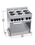 CUCINA ELETTRICA 6 PIASTRE TONDE + FORNO ELETTRICO 1/1 CON VANO - POTENZA TOTALE 15 KW - CM 90x60x90h