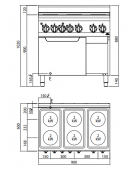 CUCINA ELETTRICA 6 PIASTRE TONDE + FORNO ELETTRICO 1/1 CON VANO - POTENZA TOTALE 15 KW - CM 90x60x90h