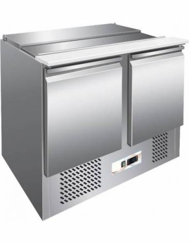 Saladette refrigerata in acciaio inox , 2 porte, 5 x GN1/6 , + 2° + 8°C - lt 380 - mm 900×700×850h