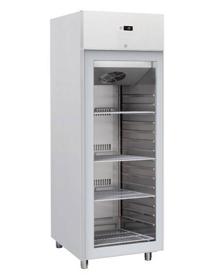 Armadio refrigerato con porta a vetri GN 2/1 inox AISi 304, refrigerazione ventilata - cm 70x82x205h