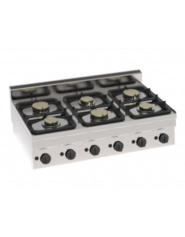 Cucina a gas 6 fuochi da banco, potenza fuochi aperti 3x3,3 + 3x5,2 - cm 105x65x28h