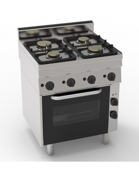 Cucina a gas 4 fuochi su forno elettrico ventilato monofase con camera cm 46x41,5x32h, 1 griglia e 1 teglia - cm 70x65x85h