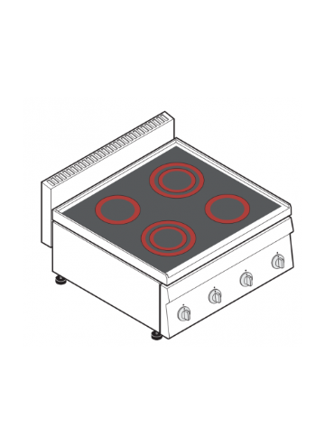 Cucina elettrica in vetroceramica da banco trifase-8,6kw, 4 zone di cottura - cm 70x65x28h