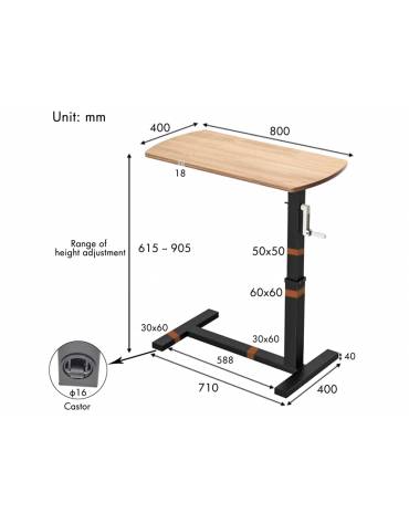Tavolino servitore  in tubo d'acciaio, cromato/verniciato regolabile ed inclinabile  - altezza regolabile