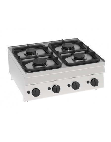 Cucina a gas da banco 4 fuochi, potenza fuochi aperti 2x3kw + 2x3,6kw - cm 70x60x30h