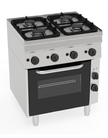 Cucina a gas 4 fuochi su forno elettrico ventilato a convezione monofase con 1 griglia e 1 teglia - cm 70x60x85h