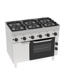 Cucina a gas 6 fuochi su forno elettrico ventilato a convezione monofase con 1 griglia e 1 teglia - cm 105x60x85h