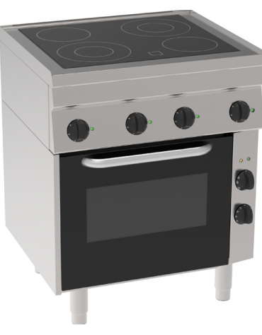 Cucina elettrica in vetroceramica, trifase-11,1kw, 4 piani di cottura, forno elettrico ventilato - cm 70x60x85h