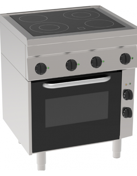 Cucina elettrica in vetroceramica, trifase-11,1kw, 4 piani di cottura, forno elettrico ventilato - cm 70x60x85h