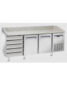 Tavolo refrigerato pizzeria 2 porte con 7 cassetti neutri,  piano in granito - cm 202.5x80x100h