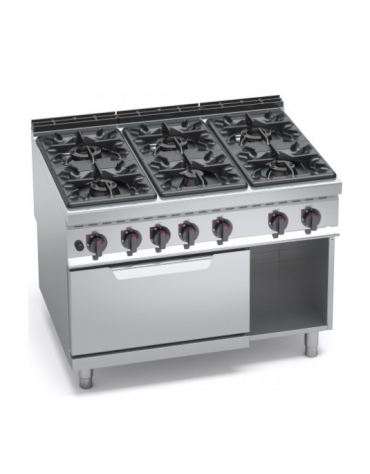 Cucina a gas 6 fuochi ALTA POTENZA con forno a gas GN 2/1 - cm 120x90x85/90h