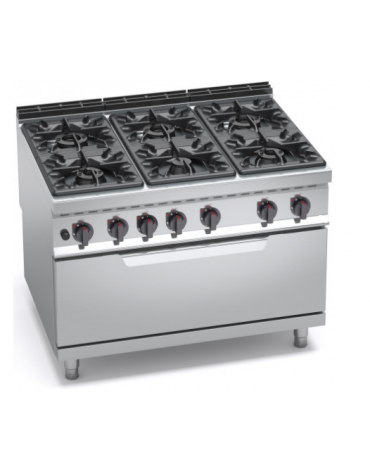 Cucina a gas 6 fuochi ALTA POTENZA con forno a gas MAXI - cm 120x90x85/90h