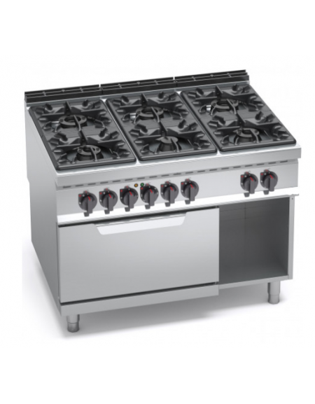 Cucina 6 Fuochi a gas MEDIA POTENZA con forno a gas GN 2/1 - cm 120x90x85/90h