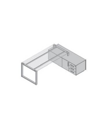 Scrivania ufficio direzionale vetro - gamba chiusa con servente - cm 226x168x72h