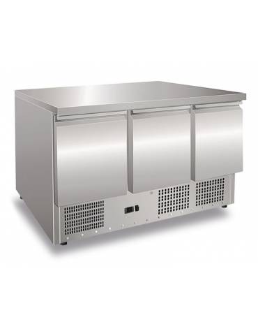 Banco Saladette in acciaio Inox AISI 304 ventilato  - 3 porte - capacità 368 Lt. - temp. -2° +8°C - GN 1/1 - mm 1365x700x850h