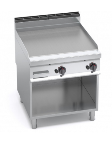 Fry top a gas professionale doppio - Piasta Liscia in acciaio satinato - cm 80x90x85/90h