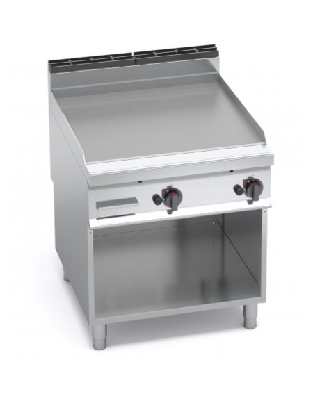 Fry top a gas professionale doppio - Piasta Liscia in acciaio satinato - cm 80x90x85/90h