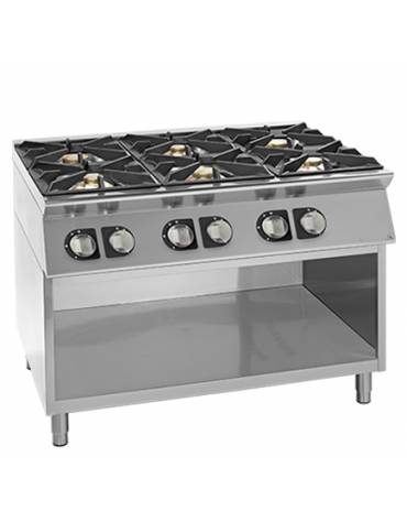 Cucina inox professionale 6 Fuochi a gas MEDIA POTENZA