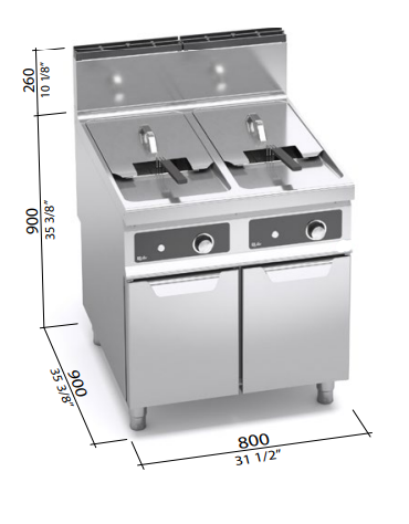 Friggitrice a gas 2 Vasche lt. 20+20 - Comandi elettronici - cm 80x90x90h