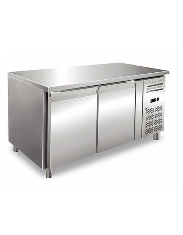 Tavolo refrigerato in acciaio Inox AISI 304 ventilato  - 2 porte - 282 Lt. - temp. -10°- 20°C - GN 1/1 - mm 1360x700x850h