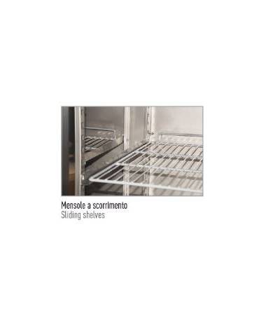 Tavolo refrigerato in acciaio Inox AISI 304 ventilato  - 2 porte - 282 Lt. - temp. -10°- 20°C - GN 1/1 - mm 1360x700x850h